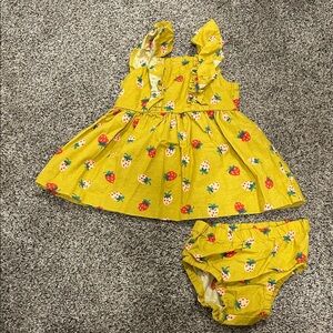 Hanna Andersson Bright Yellow Strawberry Baby Dress Set